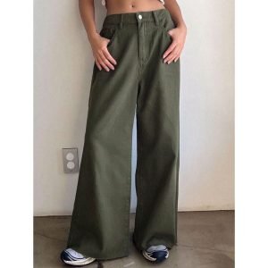 Army Green Highwaist Wide Leg Denim