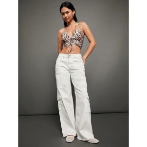 Highwaist Wide Leg Jeans/Denim White Cargo For Female/Girls