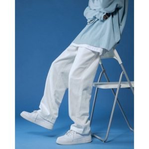 Unisex Korean Baggy Loose Leg Denim White