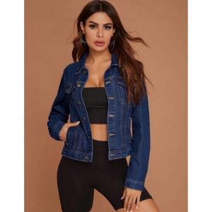Trucker Denim Jacket For Women (Navy Blue)