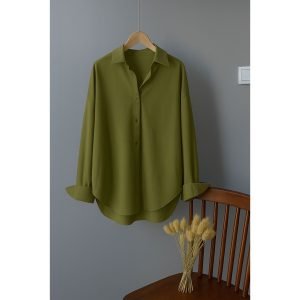 Oversize Casual Lounge Wear Buttoned Up Shirt/Unisex Buttoned Up Casual Wear Shirt (Olive)
