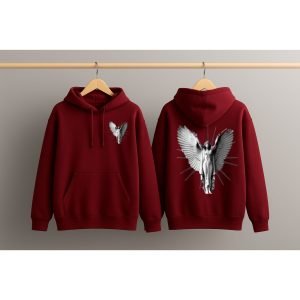 Graphic Dropshoulder Oversize Hoodie (Angel) Maroon