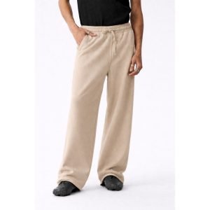 Unisex Highwaist Fleece Wide Leg Flapper Trouser - Pale Beige