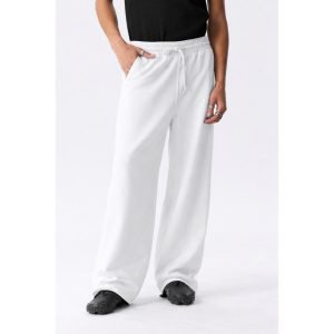Unisex Highwaist Fleece Wide Leg Flapper Trouser - White