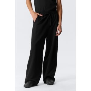 Unisex Highwaist Fleece Wide Leg Flapper Trouser - Black