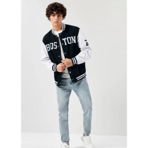 Old School Slogan Varsity Jacket - Black