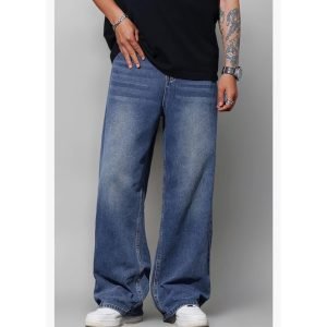 Unisex Wide Leg Blast Blue Denim-Jeans/Loose Wide Leg