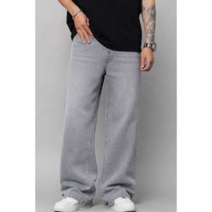 Unisex Wide Leg Ash Grey Denim-Jeans/Loose Wide Leg