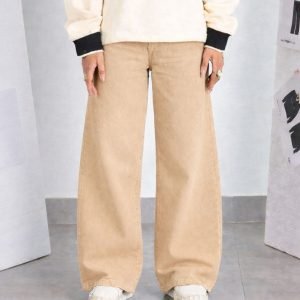 Unisex Wide Leg Pale Beige Denim-Jeans/Loose Wide Leg