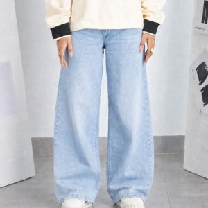 Unisex Wide Leg Iceblue Blast Denim-Jeans/Loose Wide Leg