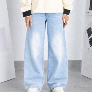 Unisex Wide Leg Iceblue Blast Denim-Jeans/Loose Wide Leg
