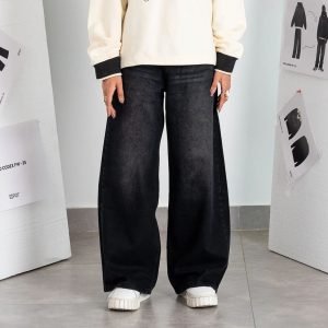 Unisex Wide Leg Black Blast Denim-Jeans/Loose Wide Leg