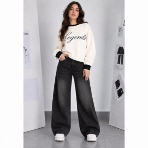 Acid Washed Black Wide Leg Denim