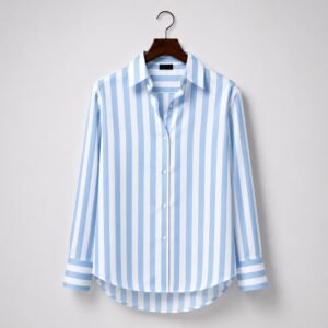 Iceblue Strip-Oversize Casual Lounge Wear Buttoned Up Shirt/Unisex Buttoned Up Casual Wear Shirt