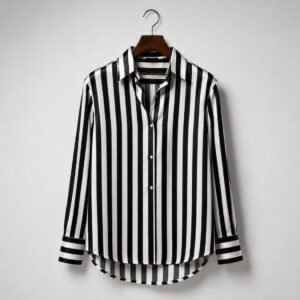 Black Strip-Oversize Casual Lounge Wear Buttoned Up Shirt/Unisex Buttoned Up Casual Wear Shirt